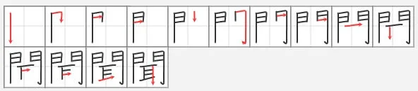 Kanji kiku – lyssna, höra, fråga – streckordning