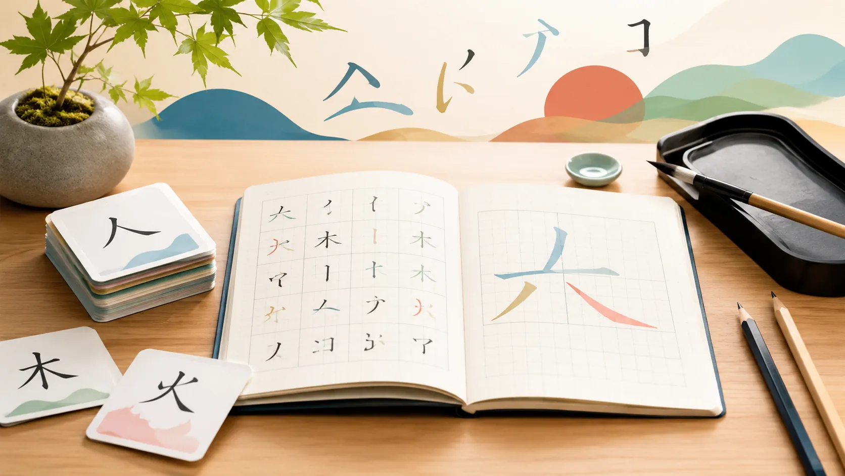 Studijní materiály určené k výuce japonských kanji.